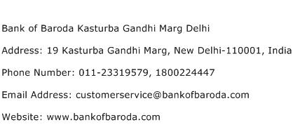 Bank of Baroda Kasturba Gandhi Marg Delhi Address Contact Number