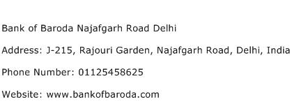 Bank of Baroda Najafgarh Road Delhi Address Contact Number