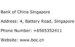 Bank of China Singapore Address Contact Number