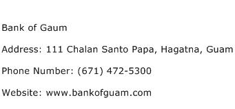 Bank of Gaum Address Contact Number