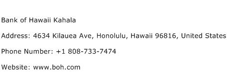 Bank of Hawaii Kahala Address Contact Number