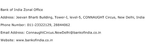 Bank of India Zonal Office Address Contact Number