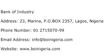 Bank of Industry Address Contact Number