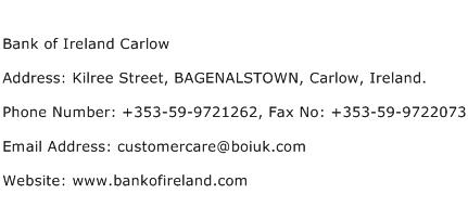 Bank of Ireland Carlow Address Contact Number