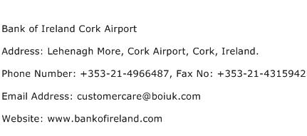 Bank of Ireland Cork Airport Address Contact Number