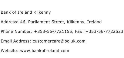 Bank of Ireland Kilkenny Address Contact Number