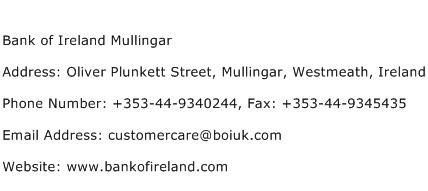Bank of Ireland Mullingar Address Contact Number