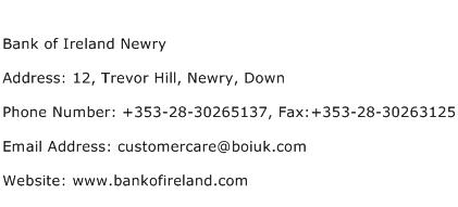 Bank of Ireland Newry Address Contact Number