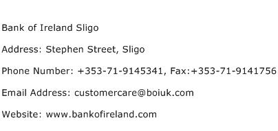 Bank of Ireland Sligo Address Contact Number