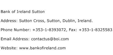 Bank of Ireland Sutton Address Contact Number