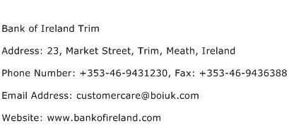 Bank of Ireland Trim Address Contact Number