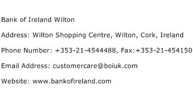 Bank of Ireland Wilton Address Contact Number