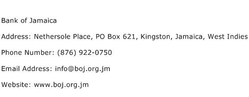 Bank of Jamaica Address Contact Number