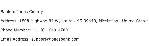 Bank of Jones County Address Contact Number