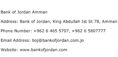 Bank of Jordan Amman Address Contact Number