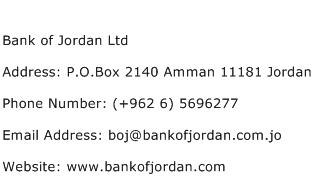 Bank of Jordan Ltd Address Contact Number