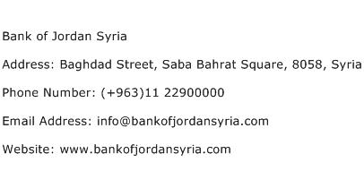 Bank of Jordan Syria Address Contact Number