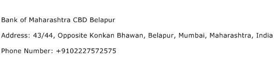 Bank of Maharashtra CBD Belapur Address Contact Number