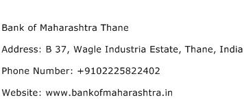 Bank of Maharashtra Thane Address Contact Number