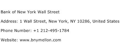Bank of New York Wall Street Address Contact Number