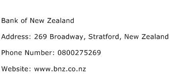 Bank of New Zealand Address Contact Number