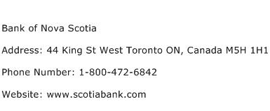 Bank of Nova Scotia Address Contact Number