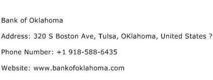 Bank of Oklahoma Address Contact Number