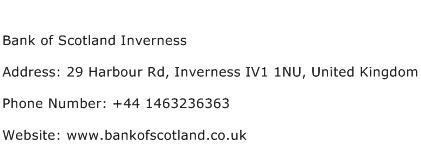 Bank of Scotland Inverness Address Contact Number