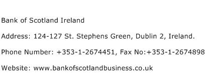Bank of Scotland Ireland Address Contact Number