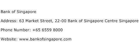 Bank of Singapore Address Contact Number