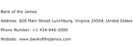 Bank of the James Address Contact Number