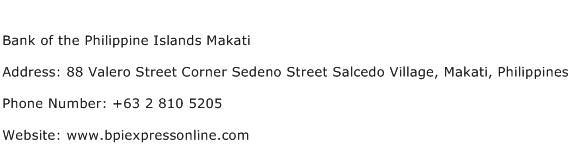 Bank of the Philippine Islands Makati Address Contact Number
