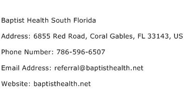 Baptist Health South Florida Address Contact Number