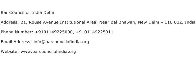 Bar Council of India Delhi Address Contact Number