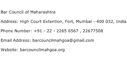 Bar Council of Maharashtra Address Contact Number
