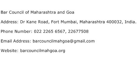 Bar Council of Maharashtra and Goa Address Contact Number