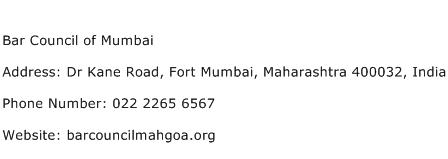 Bar Council of Mumbai Address Contact Number