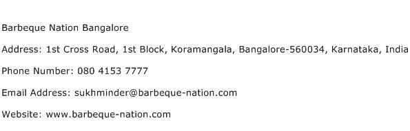 Barbeque Nation Bangalore Address Contact Number