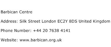 Barbican Centre Address Contact Number