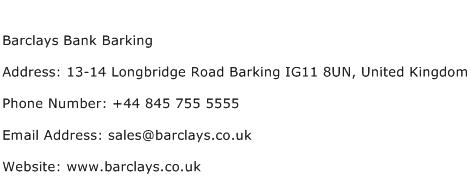 Barclays Bank Barking Address Contact Number