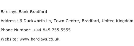 Barclays Bank Bradford Address Contact Number