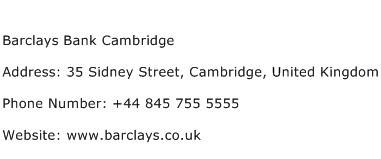 Barclays Bank Cambridge Address Contact Number