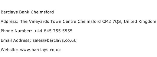 Barclays Bank Chelmsford Address Contact Number