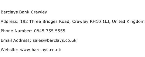 Barclays Bank Crawley Address Contact Number