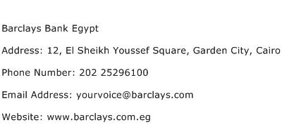 Barclays Bank Egypt Address Contact Number