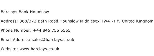 Barclays Bank Hounslow Address Contact Number
