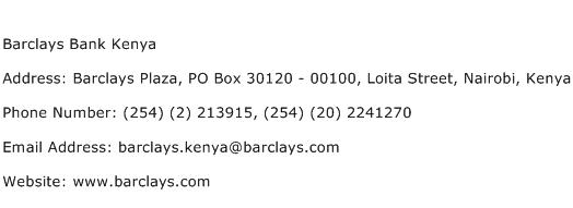 Barclays Bank Kenya Address Contact Number