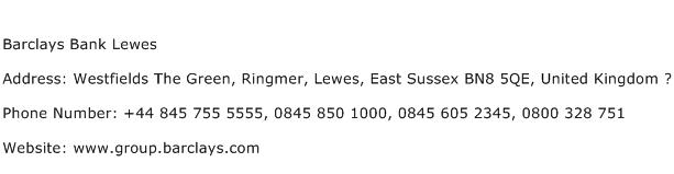 Barclays Bank Lewes Address Contact Number