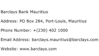 Barclays Bank Mauritius Address Contact Number