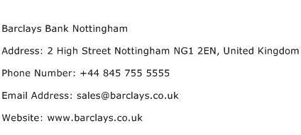 Barclays Bank Nottingham Address Contact Number
